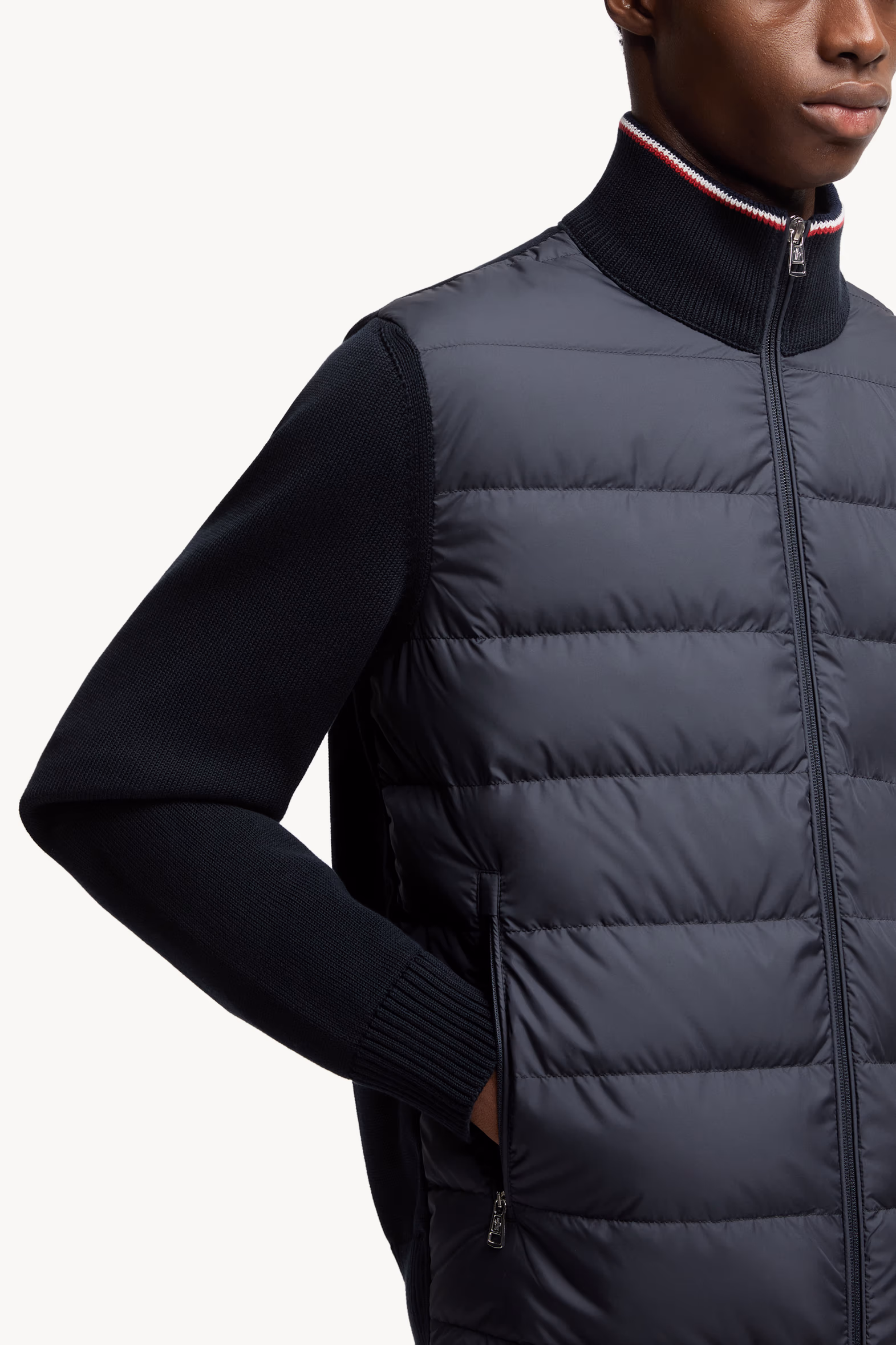 Cardigan zippé en coton matelassé Hommes Bleu Moncler 6